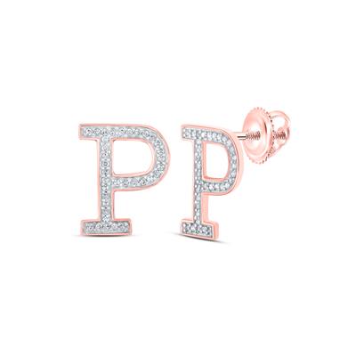 10K Rose Gold 1/8 Ct Round Diamond Letter "P" Initial Earrings