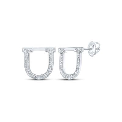 10K White Gold 1/6 Ct Round Diamond Letter "U" Initial Earrings