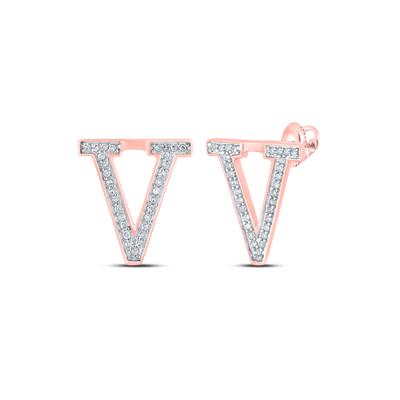 10K Rose Gold 1/8 Ct Round Diamond Letter "V" Initial Earrings