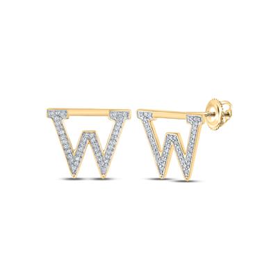 10K Yellow Gold 1/6 Ct Round Diamond Letter "W" Initial Earrings