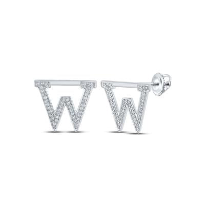 10K White Gold 1/6 Ct Round Diamond Letter "W" Initial Earrings