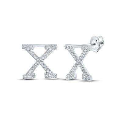 10K White Gold 1/5 Ct Round Diamond Letter "X" Initial Earrings