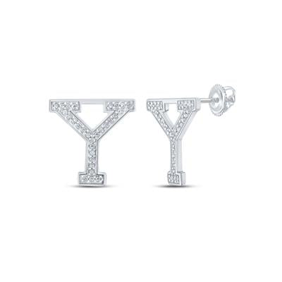 10K White Gold 1/8 Ct Round Diamond Letter "Y" Initial Earrings