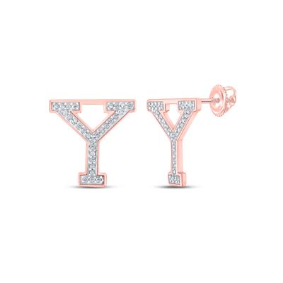 10K Rose Gold 1/8 Ct Round Diamond Letter "Y" Initial Earrings