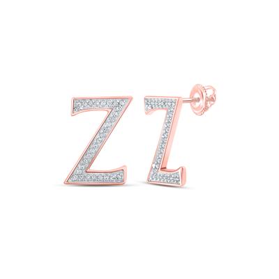 10K Rose Gold 1/8 Ct Round Diamond Letter "Z" Initial Earrings