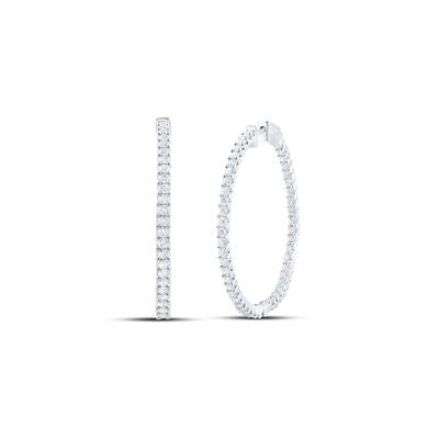 14K White Gold 3-7/8 Ct Round Diamond Inside Outside Hoop Earrings