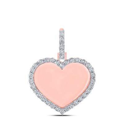 10K Rose Gold 1/10 Ct Round Diamond Heart Memory Charm Pendant