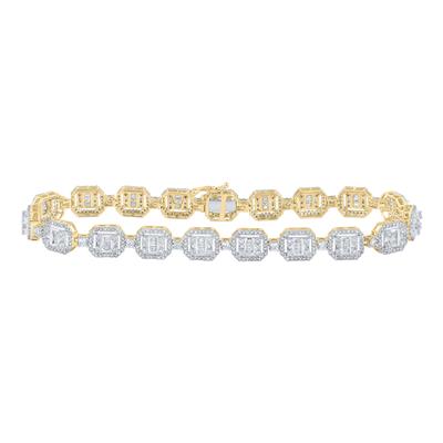 10K Yellow Gold 4-1/2 Ct Baguette Channel Set Diamond Link Men's Bracelet