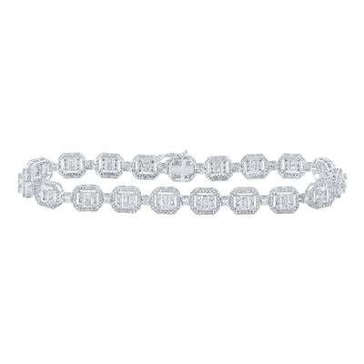 10K White Gold Round Shape Baguette  4-1/2 Ct Diamond Link Men's Bracelet