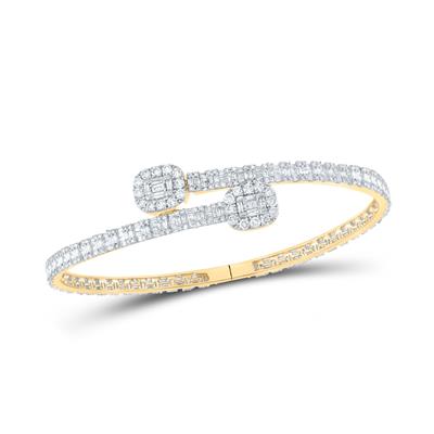 14K Yellow Gold 4-1/4 Ct Baguette Diamond Cuff Bangle Bracelet