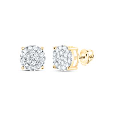 14K Yellow Gold  3/8 Ct Round Cluster Diamond Fashion Earrings