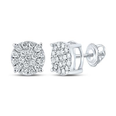 14K White Gold 3/8 Ct Round Cluster Diamond Fashion Earrings