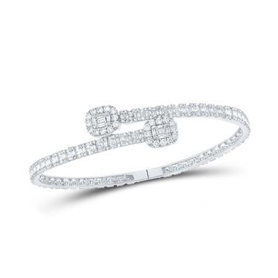 10K White Gold 4-1/4Ct Baguette Diamond Cuff Bangle Bracelet