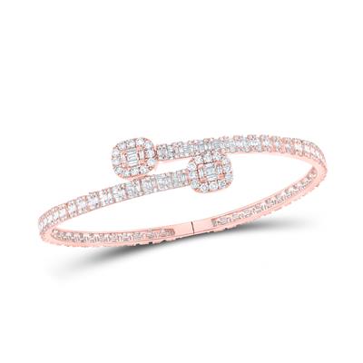 10K Rose Gold 4-1/4 Ct Baguette Diamond Cuff Bangle Colored Bracelet