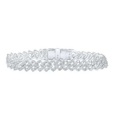 14K White Gold 7-5/8Ct Diamond 8.40mm Men's Chain Link Bracelet