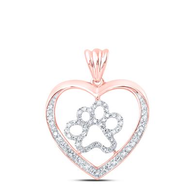 10K Rose Gold 1/3 Ct Round Diamond Paw Heart Nicoles Dream Collection Pendant