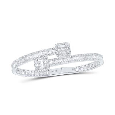 14K White Gold 8-1/4 Ct Round Diamond Square-accent Cuff Bangle Nicoles Dream Collection Bracelet