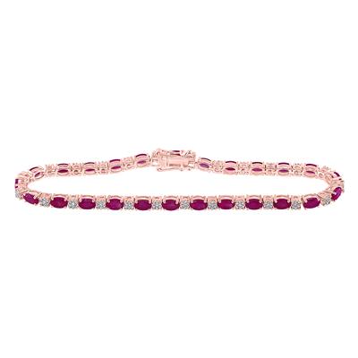 14K Rose Gold 7 Ct Oval Ruby Diamond Tennis Colored Bracelet