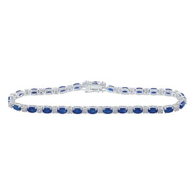 14K White Gold 7-3/8 Ct Oval Blue Sapphire Diamond Fashion Colored Bracelet