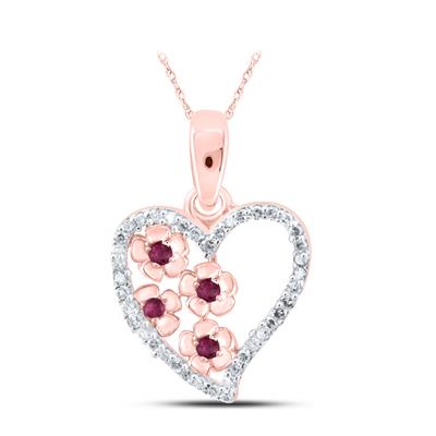 10K Rose Gold 1/10 Ct Round Ruby Diamond Heart Pendant