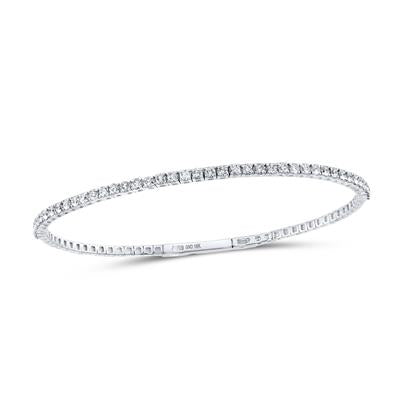 10K White Gold 1-1/4 Ct Round Diamond Flexible Single Row Bangle Colored Bracelet