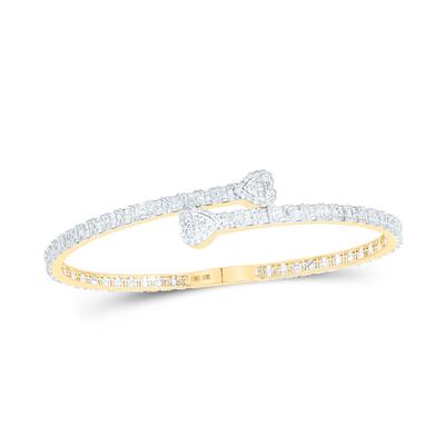 10K Yellow Gold 2-5/8 Ct Baguette Shape Diamond Heart Cuff Bangle Bracelet