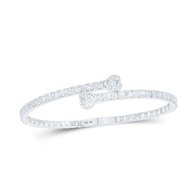 10K White Gold 2-5/8 Ct Baguette Diamond Heart Cuff Bangle Bracelet