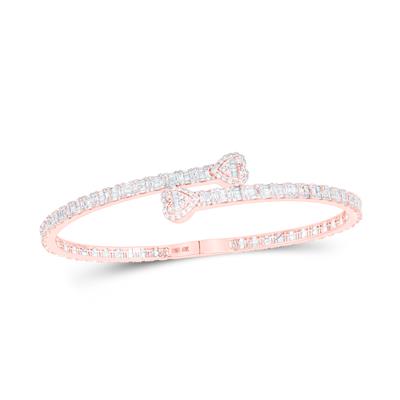 10K Rose Gold 2-5/8 Ct Baguette Diamond Heart Cuff Bangle Colored Bracelet