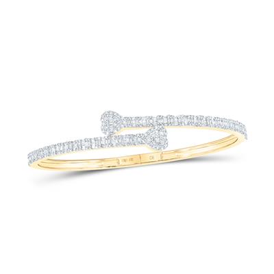 10K Yellow Gold 1-1/2 Ct Baguette Shape Diamond Heart Cuff Bangle Bracelet