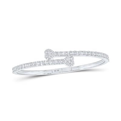 10K White Gold 1-1/2 Ct Baguette Shaped Diamond Cuff Heart Bangle Colored Bracelet