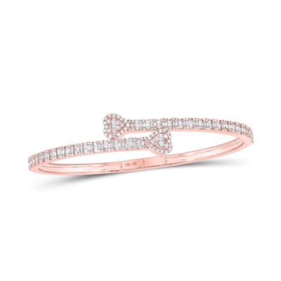 10K Rose Gold 1-1/2 Ct Baguette Diamond Heart Cuff Colored Bracelet