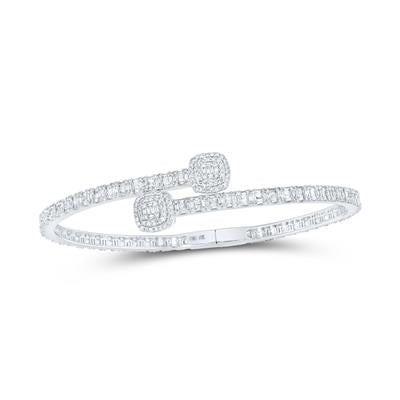 10K White Gold 2-5/8 Ct Baguette Diamond Cushion Square Cuff Bangle Bracelet