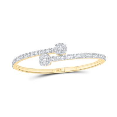 10K Yellow Gold 1-5/8 Ct Baguette Diamond Cushion Square Cuff Bangle Bracelet