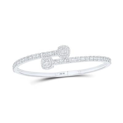 10K White Gold 1-5/8 Ct Baguette Diamond Cushion Square Cuff Bangle Colored Bracelet