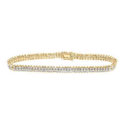 14K Yellow Gold 4-3/8 Ct Round Diamond Double Row Tennis Bracelet