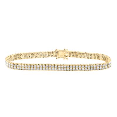 14K Yellow Gold 4-1/5 Ct Round Diamond Double Row Tennis Bracelet