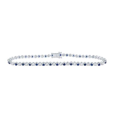 14K White Gold 2-1/3 Ct Women's Round Blue Sapphire Diamond Tennis Colored Bracelet