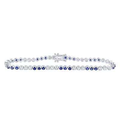 14K White Gold 3-1/3 Ct Round Blue Sapphire Diamond Tennis  Colored Bracelet