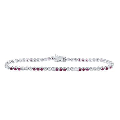 14K White Gold  2-1/2 Ct Round Ruby Diamond Tennis Colored Bracelet