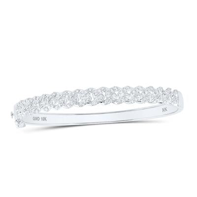 10K White Gold Round 1-5/8 Ct Diamond Cuban Link Cuff  Nicoles Dream Collection Bangle Bracelet