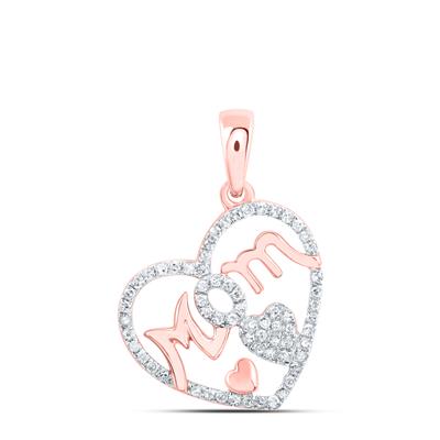 10K Rose Gold 1/3Ct Diamond Gift MOM Heart Pendant