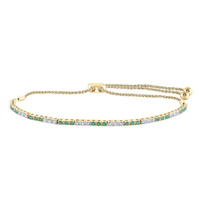 14K Yellow Gold 3/4 Ct Round Emerald Diamond Bolo Bracelet