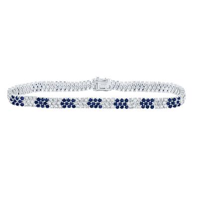 14k White Gold 6 Ct Round Blue Sapphire Diamond Tennis  Colored Bracelet