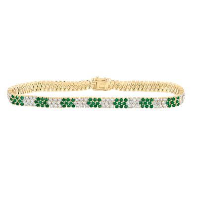 14K Yellow Gold 5-1/3 Ct Round Emerald Diamond Tennis Colored Bracelet