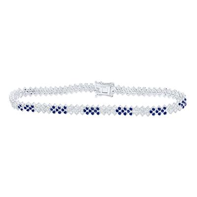 14K White Gold 2-7/8 Ct Round Blue Sapphire Diamond Tennis Colored Bracelet