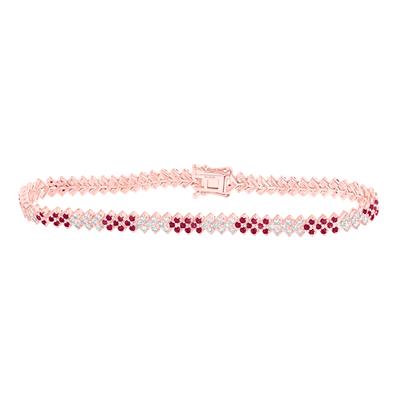 14K Rose Gold 2-3/4 Ct Round Ruby Diamond Tennis Colored Bracelet