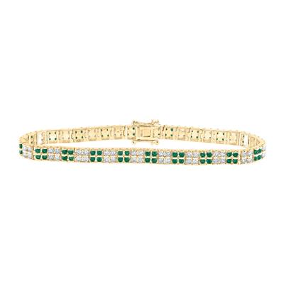 14K Yellow Gold 4-1/4 Ct Round Emerald Diamond Tennis Colored Bracelet