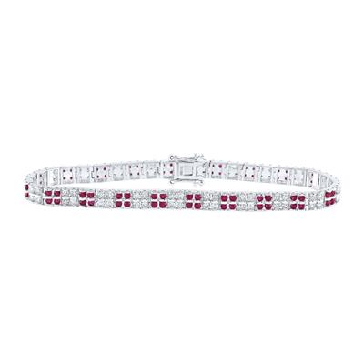 14K White Gold 4-1/2 Ct Round Ruby Diamond Tennis Colored Bracelet