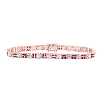 14K Rose Gold 4-1/2 Ct Round Ruby Diamond Tennis Colored Bracelet