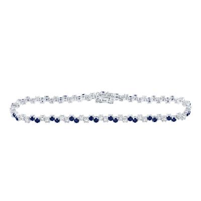 14K White Gold 3-7/8 Ct Round Blue Sapphire Diamond Tennis Colored Bracelet